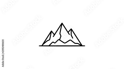 A clean black and white line art vector icon depicting a majestic mountain peak with ridges, suitable for outdoor adventure brands, hiking club logos, or wilderness conservation materials.