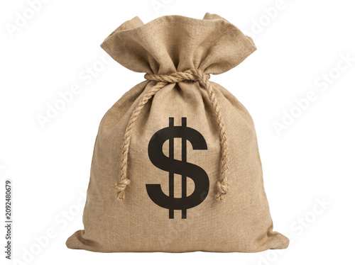 Принти на полотні Burlap money bag with dollar symbol tied with rope