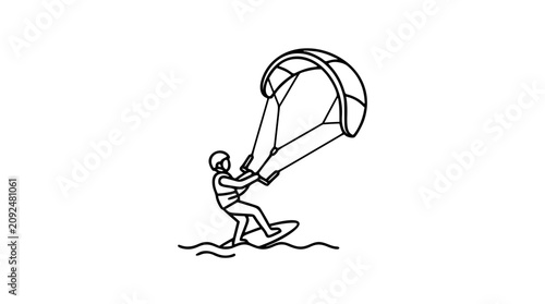 Foto A parachute kite surfer captured in dynamic black and white line art vector style, excellent for extreme sports promotions, adventure travel, or outdoor activity guides