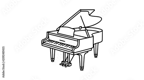 Photography A clean black and white line art vector icon of an upright piano, perfect for music lessons, performance venues, or classical and jazz music themes
