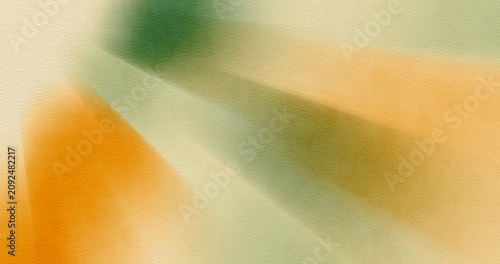 Abstract soft watercolor background texture on cream paper with orange and green tones. Minimalist elegant design template for modern banners, invitation cards, and wallpaper