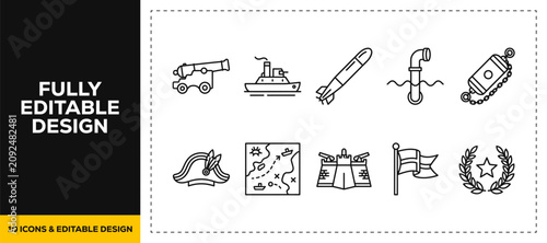 Obraz na plátně flat vector illustration line art icon bundle set design showcasing naval milita