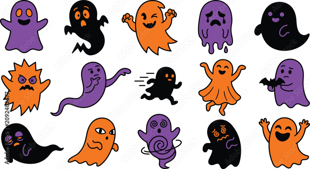 Fototapeta premium Halloween ghosts and spirits illustrations for spooky decorations and costumes