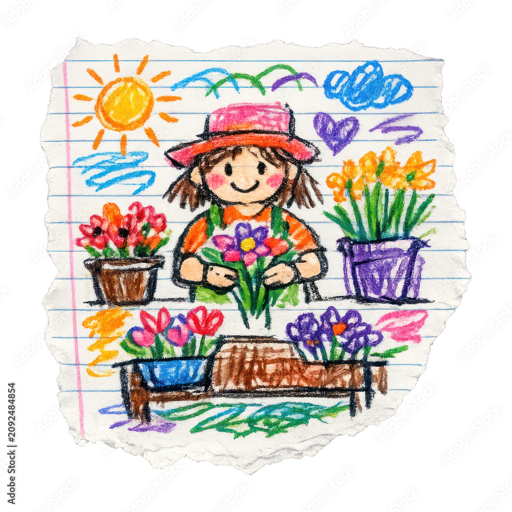 Obraz premium PNG Colorful crayon garden illustration