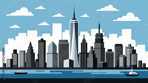 Fotografie Very beautiful black and white realistic vector illustration of Lower Manhattan
