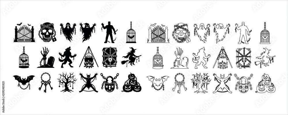 Obraz premium Black bat with chains, flying silhouette, dark illustration