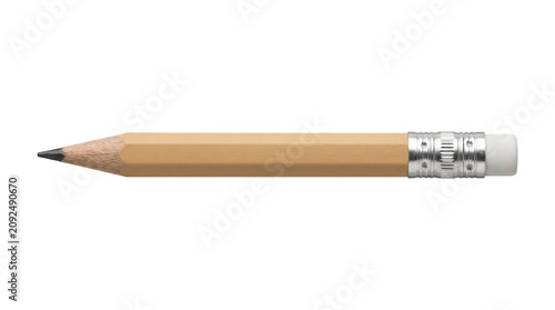 Bild auf Leinwand Short Natural Wood Pencil with White Eraser and Silver Ferrule