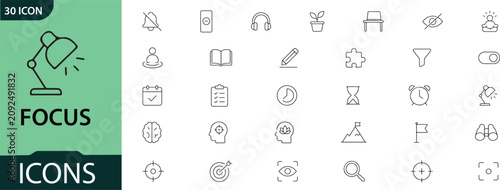 Focus icons set for productivity and concentration
