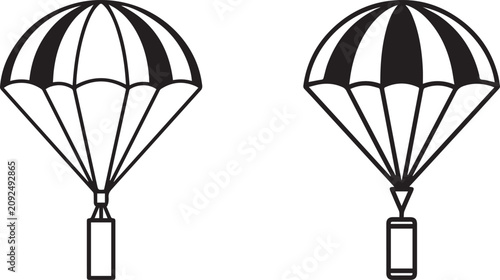 Quadro su tela Two open parachutes with baskets flying in sky