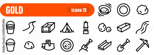 Canvastavla Gold Mining and Prospecting Line Icon Set