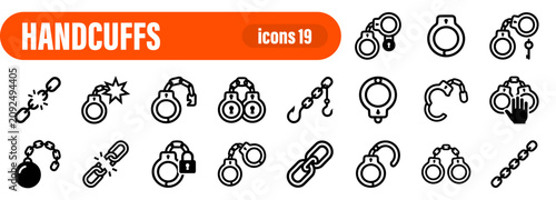 Quadro su tela Handcuffs and Security Icon Set, Thin Line Style