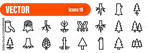 Photos Set of forestry, wood, and tree stump line icons