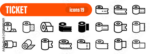 Foto Set of Roll of Paper, Tickets, and Filmstrip Vector Line Icons