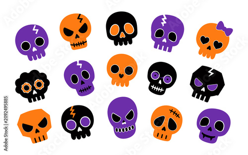 Tablou pe pânză Cute Halloween wallpaper, spider and themed pattern with pumpkins on white backg