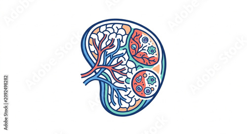 Obraz na płótnie Anatomical Diagram of Human Kidney Internal Structure.