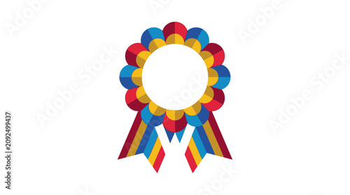 A colorful rosette award with ribbons, featuring a blank circular center for customization.
