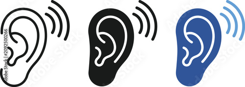 Bild auf Leinwand Human ear icon set with sound wave signals representing hearing and listening in