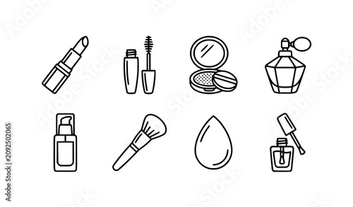 Schilderij op canvas Cosmetic product lineup minimalist black line art icons