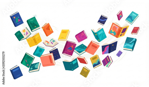 Photos Floating books illustration colorful educational resources and literary concepts