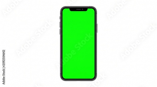Smartphone Mockup with Green Screen Chroma Key Isolated on White Background