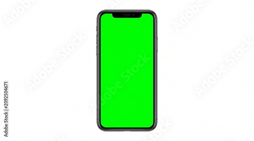 Modern Smartphone with Green Screen Mockup Isolated on White Background