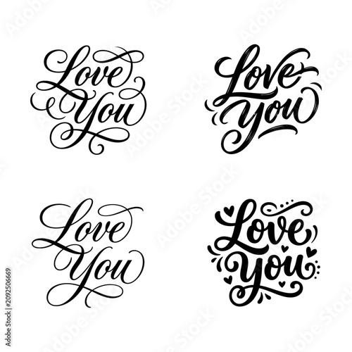 Obraz na płótnie Elegant calligraphy 'love you' phrases in three styles