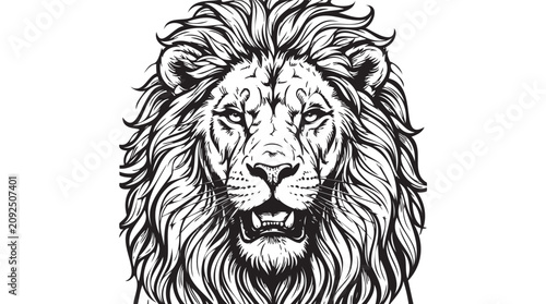 Photography Lion head, black and white vector, illustration, animal portrait, wildlife art
