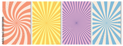 Photos Groovy hippie 70s background set with swirl or twirl pattern, distorted wave, twisted texture, spiral checkerboard and brutalist geometric art in retro psychedelic y2k boho style