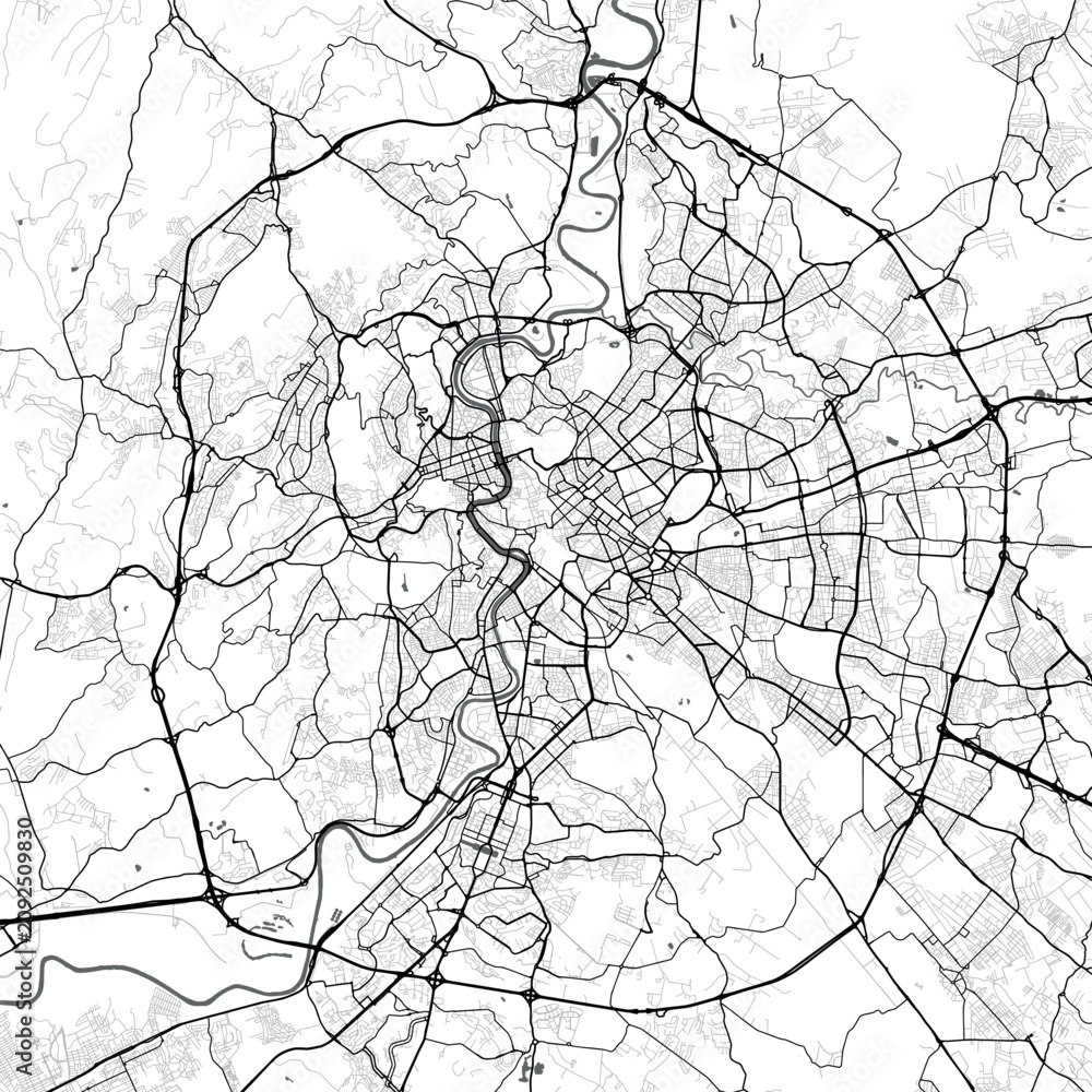 Obraz premium Minimal vector city map of Rome with streets, parks and Tiber River