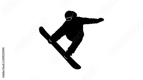Billede på lærred Snowboarder In Mid air Silhouette Against White Background