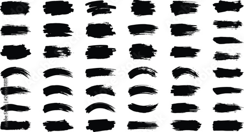 Black Paint Brush Stroke Texture Vector Set
