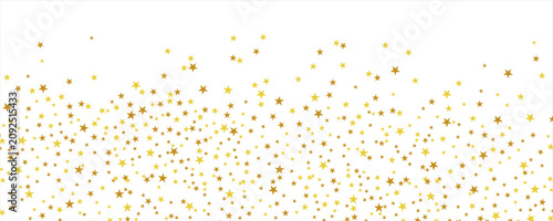Falling down golden star confetti background. Splattered gold dotted glitter pattern. Yellow, orange, golden dot wallpaper. Christmas, New Year or birthday celebration party backdrop. Vector