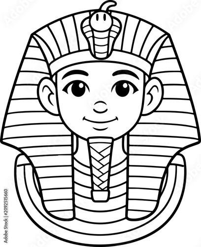 Le roi égyptien Toutankhamon, illustration dessinée à la main, style cartoon, à colorier pour les enfants