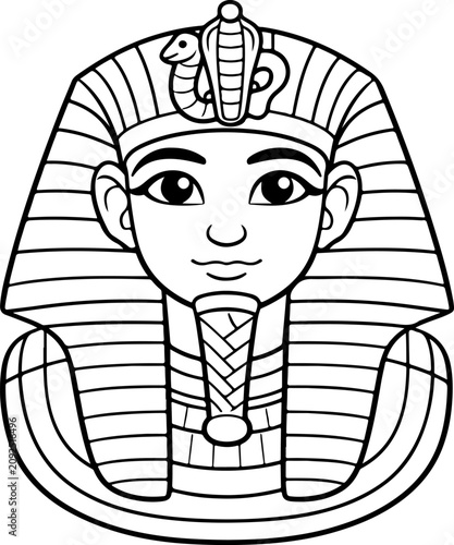 Le roi égyptien Toutankhamon, illustration dessinée à la main, style cartoon, à colorier pour les enfants