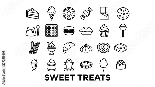 Fotografía Black and white line drawing illustrations of various sweet treats and desserts