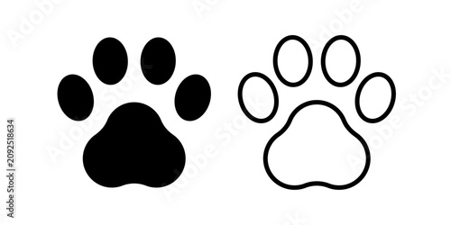 Canvas Print Dog or cat paw print icon for veterinary clinic or animal care logo, black vecto