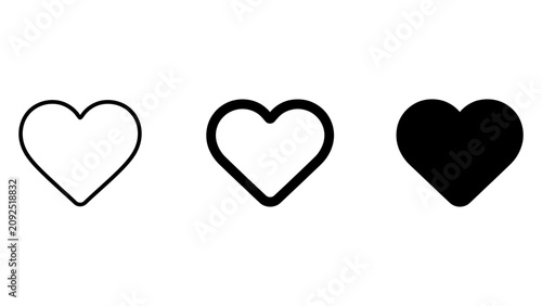 Foto Heart shape icons set featuring three different stroke thickness and style varia