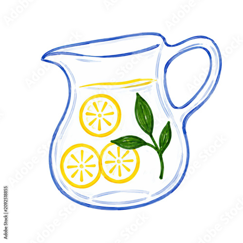 Fresh Lemonade Pitcher with Lemon Slices Summer Citrus Illustration for Mediterranean Designs