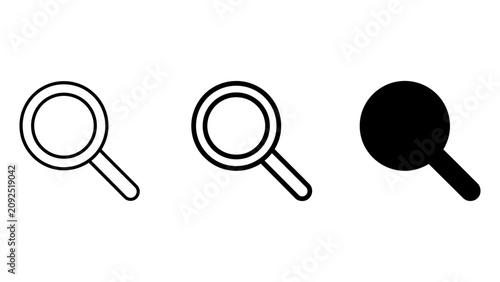 Photos Magnifying glass icon set with outline and solid styles for search and zoom func