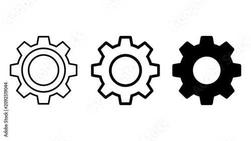Photos Gear cog icon set displaying outline and solid variations for settings and indus