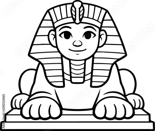 Sphinx de Gizeh et pyramides d'Égypte : illustration dessinée à la main, style dessin au trait, à colorier pour enfants