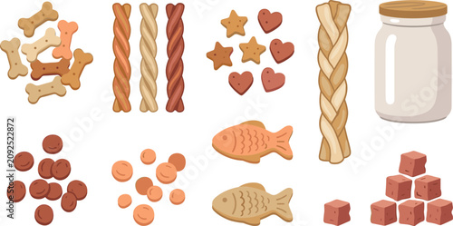 Canvastavla Pet Treats Vector Collection Featuring Bone Biscuits, Twisted Chews, Fish Snacks