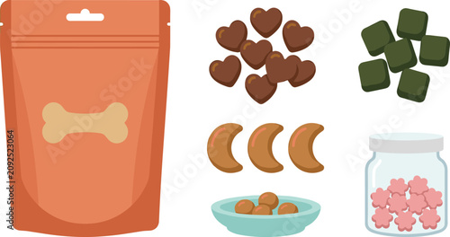 Photography Pet Treats Vector Collection Featuring Soft Chews, Heart Biscuits, Training Rewa