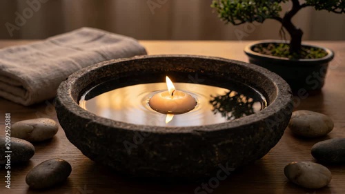 Spa Candle Floating in Water Relaxation Scene