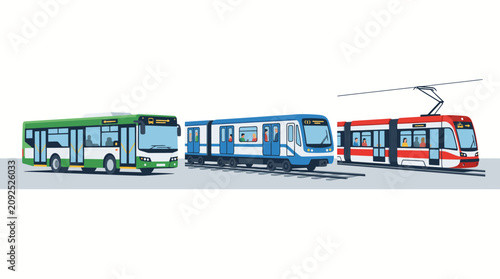 Public city transport set with bus metro train and tram