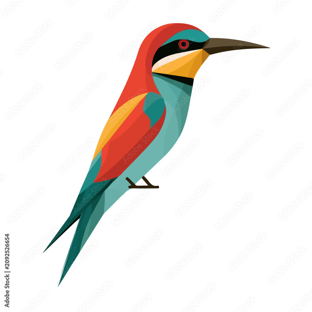 Fototapeta premium Flat 2D illustration of Bee-eater, clean vector illustration style, isolated on a white background.