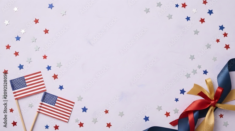 Obraz premium Labor day celebration american flags stars and ribbons on white background for holiday marketing
