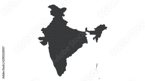 Fotografie A detailed silhouette map of India isolated on a white background, featuring a complex and intricate black and white geometric pattern texture filling the entire country