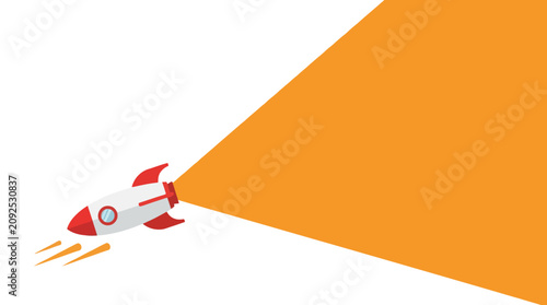 Bild auf Leinwand Rocket ship blasts off into orange light beam from launchpad in space