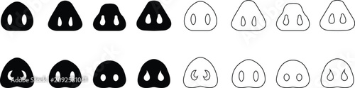 Foto Minimalist pig nose icon set, friendly expression, and a large snout, snout with two nostrils and a wavy mouth line, in various expressions and styles, farm pig logo